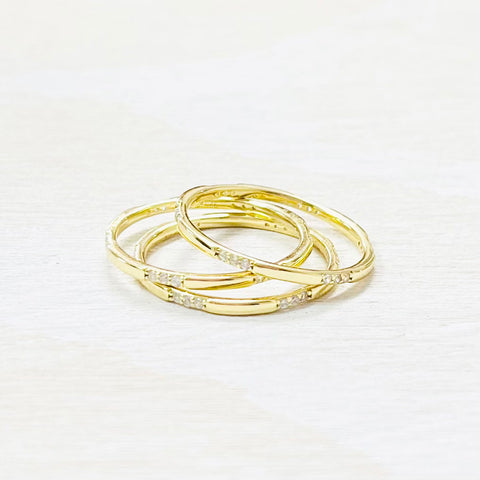 Sterling Silver Gold Plated CZ 3 Ring Stack