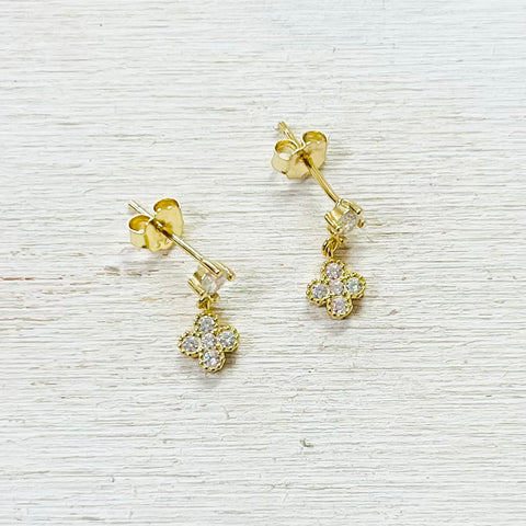Sterling Silver Gold Plated CZ Dangle Earrings