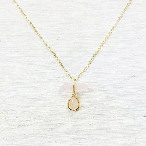 Sterling Silver Gold Plated Pink Stone Necklace