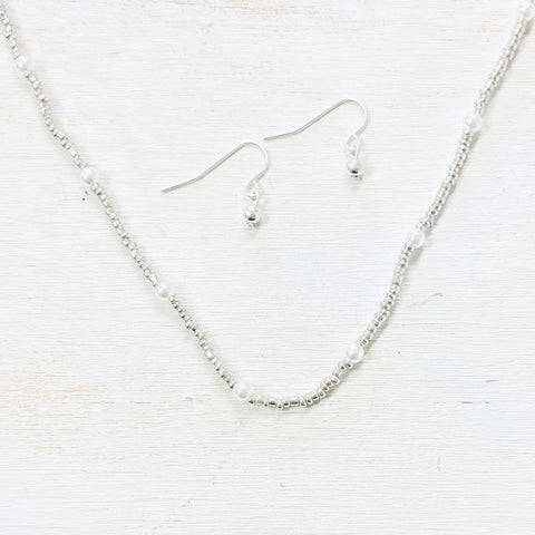 Fashion Silver Tone Pearl Necklace Set