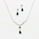 Fashion Silver Tone Rhinestone Black Teardrop Necklace Set