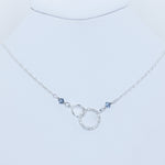 Sterling Silver CZ and Blue Crystal Double Circle Necklace