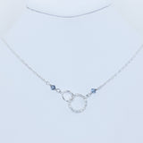 Sterling Silver CZ and Blue Crystal Double Circle Necklace