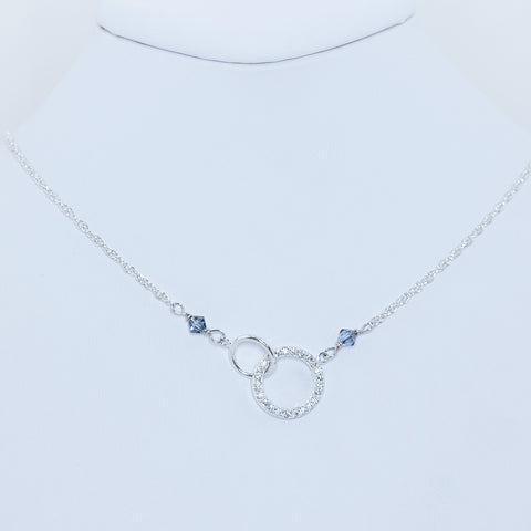Sterling Silver CZ and Blue Crystal Double Circle Necklace