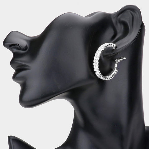Fashion Silver Tone Rhinestone Hoops