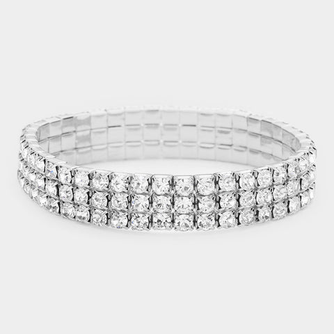 Fashion 3 Row Rhinestone Stretch Bracelet