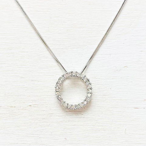 Fashion Silver Tone Rhinestone Circle Necklace