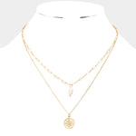Fashion Gold Tone Pearl and Compass Layered Necklace