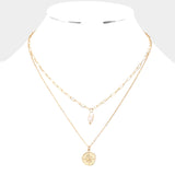 Fashion Gold Tone Pearl and Compass Layered Necklace
