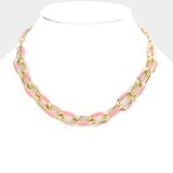 Fashion Gold Tone Pink Enamel Chunky Link Necklace