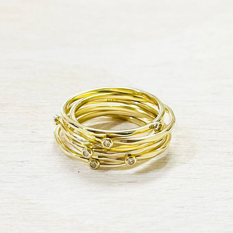 Sterling Silver Gold Plated CZ 6 Pc Ring Set