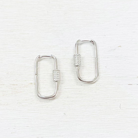 Sterling Silver CZ Carabiner Earrings