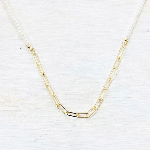 Fashion Gold Tone Paperclip Chain and Pearl Necklace