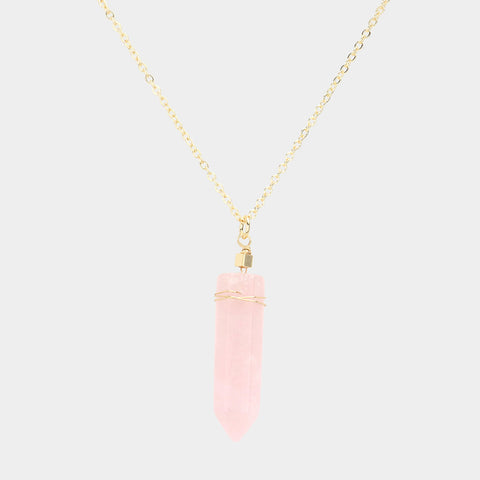Fashion Gold Tone Pink Stone Necklace
