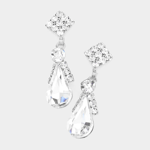 Fashion Silver Tone Rhinestone Teardrop Earrings