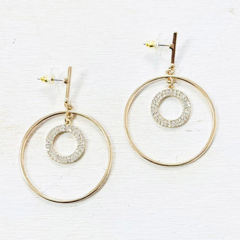 Fashion Gold Tone Rhinestone Circle Dangle Earrings