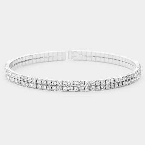 Fashion Double Row Rhinestone Cuff