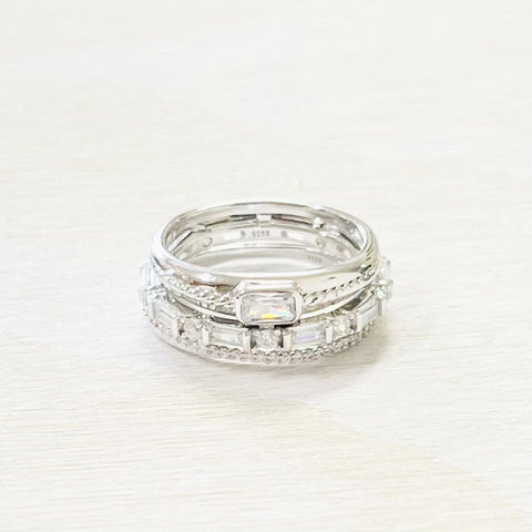 Sterling Silver CZ Triple Ring Stack