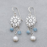 Sterling Silver Freshwater Pearl and Aquamarine Earrings