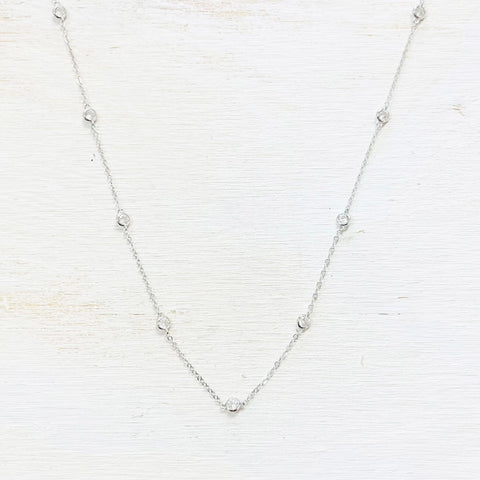 Sterling Silver CZ Station Necklace