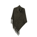 Beyond Soft Green Cowl Neck Poncho with Fringe