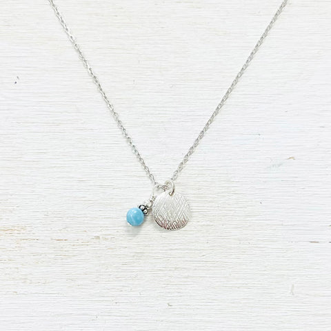 Sterling Silver Tag with Larimar Drop Necklace