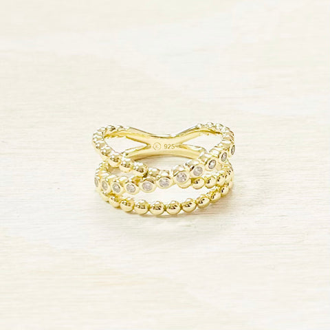 Sterling Silver Gold Plated Criss Cross Ring