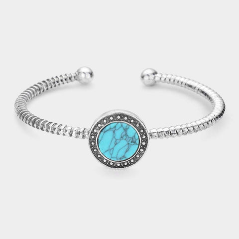 Fashion Silver Tone Turquoise Stone Cuff