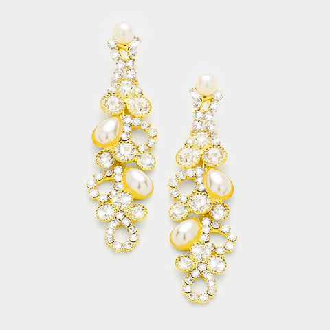 Fashion Gold Tone Rhinestone and Pearl Earrings