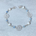 Sterling Silver Freshwater Pearl and Aquamarine Bracelet