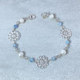 Sterling Silver Freshwater Pearl and Aquamarine Bracelet