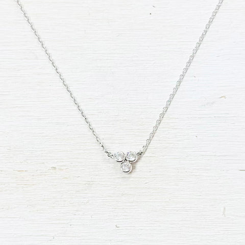 Fashion Silver Tone CZ Trio Necklace