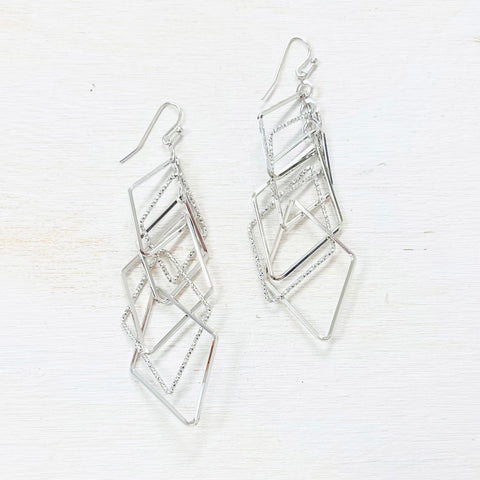 Fashion Silver Tone Multi Layered Rhombus Earrings