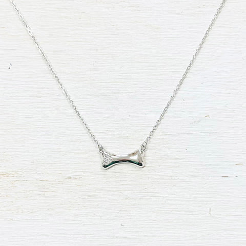 Sterling Silver CZ Heart Dog Bone Necklace