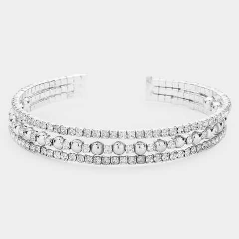 Fashion Silver Tone Rhinestone Cuff