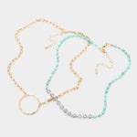 Fashion Gold Tone and Turquoise 2 Pc Necklace Set