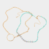 Fashion Gold Tone and Turquoise 2 Pc Necklace Set