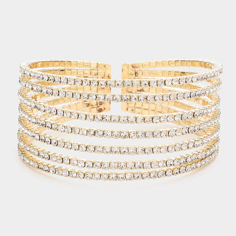 Fashion Gold Tone Layered Rhinestone Cuff