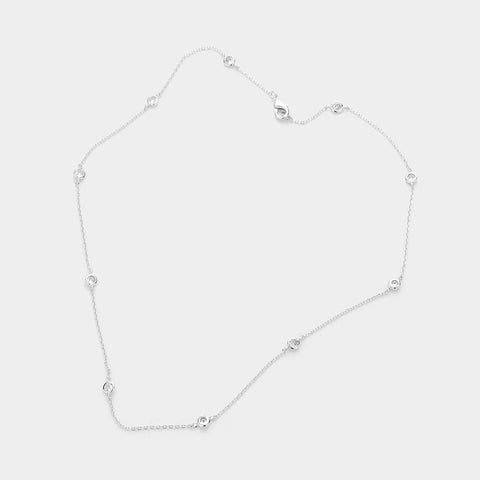 Fashion Silver Tone CZ Station Necklace