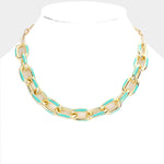 Fashion Gold Tone Turquoise Enamel Chunky Link Necklace