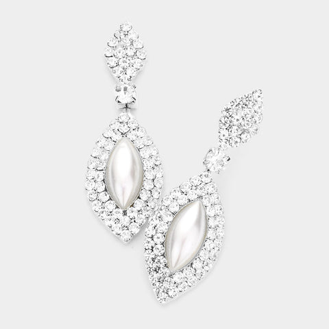 Fashion Silver Tone Marquise Pearl Rhinestone Earrings
