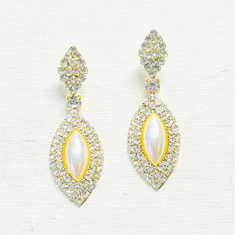 Fashion Gold Tone Marquise Pearl Rhinestone Earrings