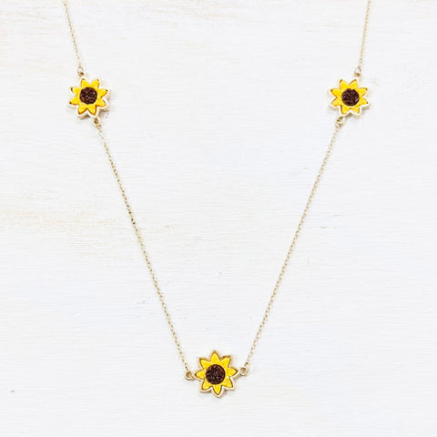 Fashion Gold Tone Long Sunflower Necklace