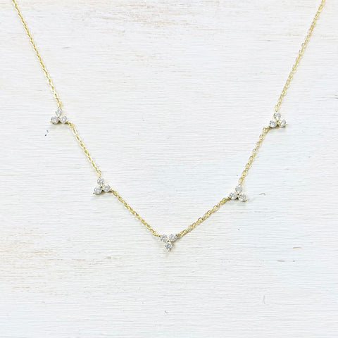 Sterling Silver Gold Plated CZ Cluster Station Necklace