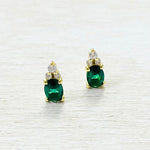 Sterling Silver Gold Plated CZ Green Studs