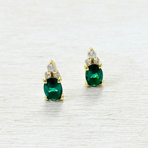 Sterling Silver Gold Plated CZ Green Studs
