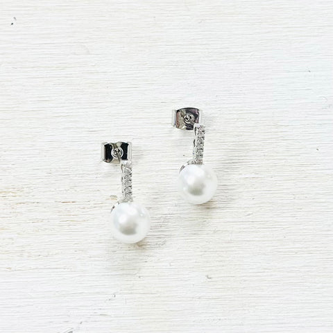 Fashion Silver Tone CZ Pearl Earrings