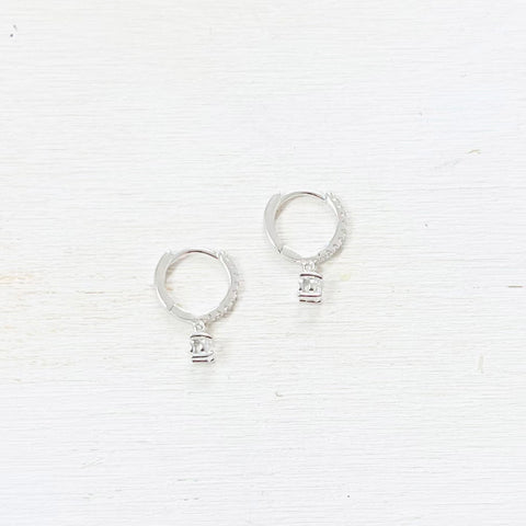 Sterling Silver CZ Huggie Dangle Hoops