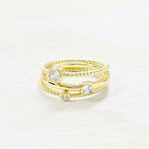 Sterling Silver Gold Plated CZ Triple Ring Stack