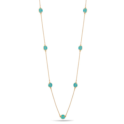 Fashion Gold Tone Turquoise Enamel Long Necklace